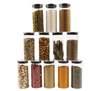 Small Glass Food Jar with Stainless Steel Lid and Silicone Ring for Airtight Sealing, Little Clear Canister Container for Kitchen Storage, for Grains, Seeds, Salt, Pepper, Spices - Set of 12 (350ml)
