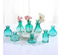 Small Glass Green Vase Set of 8 EylKoi Bud Vases in Bulk Mini Tiny Different Shape Smooth Surface Vintage Modern Cute for Flowers Table Home Party Wedding Decor Centerpieces Dining Room