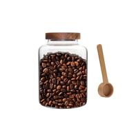 Small Glass Jars with Lid Spice Jars With Screw Wooden Lids Airtight Kitchen Storage Jar Canister for Sea Salt Paprika Herbs Cinnamon Coffee Seasoning Fermenting Pickling (2000ml/66oz-with spoon)