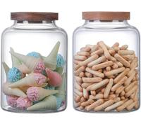 Small Glass Jars with Lid Spice Jars With Screw Wooden Lids Airtight Kitchen Storage Jar Canister for Sea Salt Paprika Herbs Cinnamon Coffee Seasoning Fermenting Pickling (2L/66OZ(2PACK,NO SPOON))