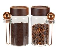 Small Glass Jars with Lid Spice Jars With Screw Wooden Lids Airtight Kitchen Storage Jar Canister for Sea Salt Paprika Herbs Cinnamon Coffee Seasoning Fermenting Pickling (2×250ml(8.4oz) with scoop)