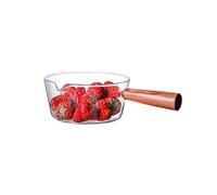 Small Glass Saucepan, Sauce Pan with Wooden Handle, Food Specialism Pot Heating Milk, Noodle, Vegetables, Soup Multi Pot, 500ml, 4.9 * 3.7 * 2.6 in