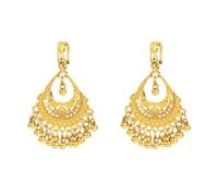 Small Gold Ball Tassel Ear Clip for Women Girls 14k Gold Plated Vintage Jhumka Jhumki Indian Bollywood Gorgeous Elaborate Non Pierced Clip On Dangling Drop Earrings Tribal Ethnic Jewelry Gifts