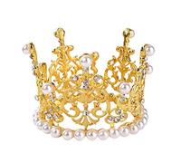 Small Gold Crown Decoration, Rhinestone Cake Topper for Wedding, Vintage King/Princess Pearl Crown for Birthday Party Decoration Accessory Baby Shower Party Cake Decoration Gold