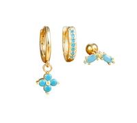 Small Gold Huggie Hoop Earrings Set for Women Turquoise earrings 14K Gold Plated Cartilage Multiple Piercing Jewelry Hypoallergenic Sleeper Lightweight Earrings (A-Gold Turquoise Hoop Earrings)