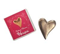Small Golden Heart 3.5 x 4.5 cm Solid Real Bronze Mini Gift for Love, Consolation, Birthday and Christmas as a Lucky Charm