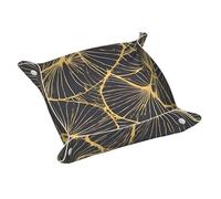 Small Golden Leaf Print Leather Valet Tray - Desktop Storage Organizer Catchall Holder for Watch,Keys,Phone,Wallet