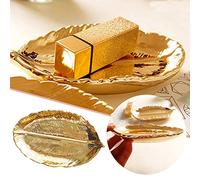 Small Golden Leaf Tray Ceramic Decorative Gold Trinket Dish Ring Dish Gold Leaf Jewelry Bowl Dish Vanity Tray Small Ornaments (Gold, One Size)