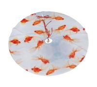 Small Goldfish Swimming In The Water Christmas Tree Skirt Xmas Tree Mat Base Cover Plush Soft New Year Home Party Holiday Decor