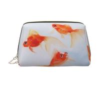 Small Goldfish Swimming in The Water Leather Makeup Bag Cosmetic Pouch Travel Organizer Toiletry Clutch