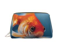Small Goldfish Swimming in The Water Leather Makeup Bag, Large-Capacity Travel Storage Bag, Dual-Purpose Toiletries and Makeup Bag