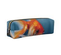 Small Goldfish Swimming in The Water Leather Pencil Case Stationery Bag Pen Holder for Work & Office Zippered Pen Pouch
