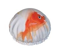 Small Goldfish Swimming In The Water Print Premium Double Layer Shower Cap For Women With Reusable Shower Cap For Hair - Waterproof Plastic Cap - Shower Caps For Long, Short And Curly Hairs
