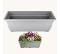 Small Grey Bell Trough Planter - 50cm Long Planter - Slim Windowsill Trough - Indoor & Outdoor Patio Plant Pot - Plastic Planter For Flowers, Herbs, Vegetables - Lightweight Weather Resistant Pot.