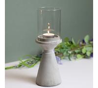 Small-Grey Hurricane Cement Concrete Tea Light Candle Holders Lantern with Glass Shade