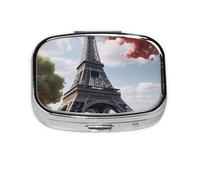 Small Grey Paris Eiffel Tower Printed Pill Organizer Daily,Portable Metal Travel Pill Case Box for Purse and Pocket