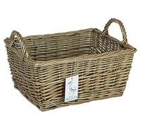 Small grey shelf baskets in natural wicker. Bedroom makeup, toiletries, jewellery and trinkets. Kitchen storage, vegetables, bread. (40cm, Grey)