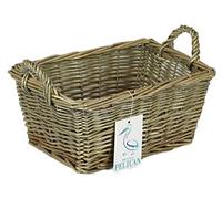 Small grey shelf baskets in natural wicker. Bedroom makeup, toiletries, jewellery and trinkets. Kitchen storage, vegetables, bread. (32cm, Grey)