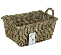 Small grey shelf baskets in natural wicker. Bedroom makeup, toiletries, jewellery and trinkets. Kitchen storage, vegetables, bread. (37cm, Grey)