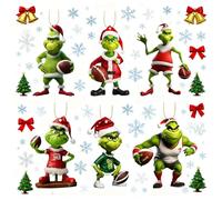 Small Grinch Christmas Ornament Mini Xmas Tree Charms Hanging Decoration Set for Rugby Lovers with Strings Santa Craft Present Garden House Window Wall Wreath Party Bag - 6 Pcs