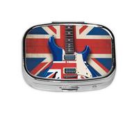 Small Guitar British Flag Printed Pill Organizer Daily,Portable Metal Travel Pill Case Box for Purse and Pocket