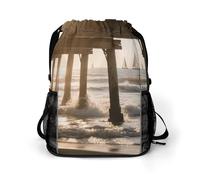 Small Gym Bag Afternoon at The Beach Printed Drawstring Gym Bag for Men Lightweight Waterproof Drawstring Backpack for Women with Shoe Compartment for Travel Tourism Work and Fitness