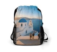 Small Gym Bag Blue-Domed Churches Printed Drawstring Gym Bag for Men Lightweight Waterproof Drawstring Backpack for Women with Shoe Compartment for Travel Tourism Work and Fitness