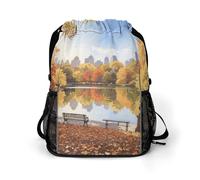 Small Gym Bag Central Park Autumn Scene Printed Drawstring Gym Bag for Men Lightweight Waterproof Drawstring Backpack for Women with Shoe Compartment for Travel Tourism Work and Fitness