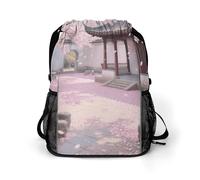 Small Gym Bag Cherry Blossom Garden Printed Drawstring Gym Bag for Men Lightweight Waterproof Drawstring Backpack for Women with Shoe Compartment for Travel Tourism Work and Fitness