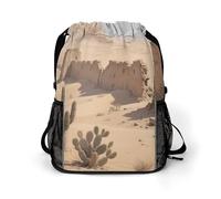 Small Gym Bag Desert Ruins Printed Drawstring Gym Bag for Men Lightweight Waterproof Drawstring Backpack for Women with Shoe Compartment for Travel Tourism Work and Fitness