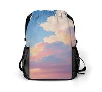 Small Gym Bag Dusk Clouds Printed Drawstring Gym Bag for Men Lightweight Waterproof Drawstring Backpack for Women with Shoe Compartment for Travel Tourism Work and Fitness