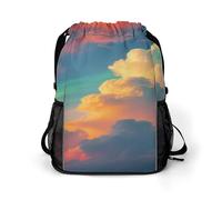 Small Gym Bag Dusk Clouds Printed Drawstring Gym Bag for Men Lightweight Waterproof Drawstring Backpack for Women with Shoe Compartment for Travel Tourism Work and Fitness