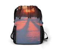 Small Gym Bag Dusk Printed Drawstring Gym Bag for Men Lightweight Waterproof Drawstring Backpack for Women with Shoe Compartment for Travel Tourism Work and Fitness