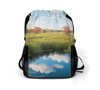 Small Gym Bag Everglades National Park Printed Drawstring Gym Bag for Men Lightweight Waterproof Drawstring Backpack for Women with Shoe Compartment for Travel Tourism Work and Fitness