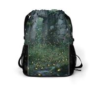 Small Gym Bag Firefly Garden Printed Drawstring Gym Bag for Men Lightweight Waterproof Drawstring Backpack for Women with Shoe Compartment for Travel Tourism Work and Fitness