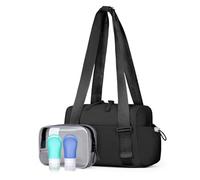 Small Gym Bag for Women - Mini Gym Duffle Bag 4 PCS Set with Wet Compartment, Small Travel Tote Cute Workout Sport Bag with Toiletry Cosmetic Silicone Travel Bottles, Black, S, Small