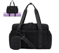 Small Gym Bag for Women, Puffy Sports Duffel Bag with Yoga Mat Holder, Gym Tote Bag with Wet Pocket & Coin Wallet, Carry on Bag for Workout Dance Pilates Ballet Swimming Travel, Black