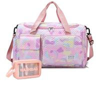 Small Gym Bag for Women, Travel Duffle Bag Carry On Weekender Bag with Shoe Compartment, Dolphin#Pink, 28x50x21cm /11*19.6*8.2 inch, Gym Bag&toiletry Bag
