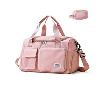 Small Gym Bag for Women, Waterproof Travel Duffle Bag Carry On Weekender Bag with Shoe Compartment & Wet Pocket, 01#Pink, Gym Bag & Toiletry Bag, Gym Bag & Toiletry Bag