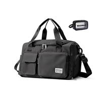 Small Gym Bag for Women, Waterproof Travel Duffle Carry On Weekender Bag with Shoe Compartment & Wet Pocket, Black