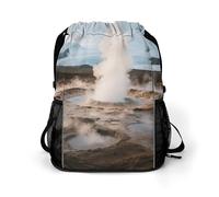 Small Gym Bag Geyser Eruption Printed Drawstring Gym Bag for Men Lightweight Waterproof Drawstring Backpack for Women with Shoe Compartment for Travel Tourism Work and Fitness