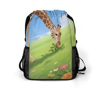 Small Gym Bag Giraffe Printed Drawstring Gym Bag for Men Lightweight Waterproof Drawstring Backpack for Women with Shoe Compartment for Travel Tourism Work and Fitness