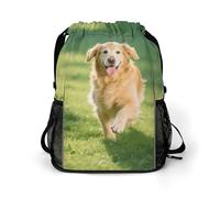 Small Gym Bag Golden Retriever Printed Drawstring Gym Bag for Men Lightweight Waterproof Drawstring Backpack for Women with Shoe Compartment for Travel Tourism Work and Fitness