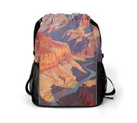 Small Gym Bag Grand Canyon Landforms Printed Drawstring Gym Bag for Men Lightweight Waterproof Drawstring Backpack for Women with Shoe Compartment for Travel Tourism Work and Fitness