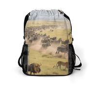 Small Gym Bag Grassland Animal Migration Printed Drawstring Gym Bag for Men Lightweight Waterproof Drawstring Backpack for Women with Shoe Compartment for Travel Tourism Work and Fitness
