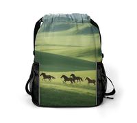Small Gym Bag Grassland Horses Printed Drawstring Gym Bag for Men Lightweight Waterproof Drawstring Backpack for Women with Shoe Compartment for Travel Tourism Work and Fitness