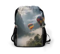 Small Gym Bag Hot Air Balloon Valley Printed Drawstring Gym Bag for Men Lightweight Waterproof Drawstring Backpack for Women with Shoe Compartment for Travel Tourism Work and Fitness