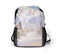 Small Gym Bag Ice and Snow Town Printed Drawstring Gym Bag for Men Lightweight Waterproof Drawstring Backpack for Women with Shoe Compartment for Travel Tourism Work and Fitness