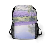 Small Gym Bag Lavender Lake Printed Drawstring Gym Bag for Men Lightweight Waterproof Drawstring Backpack for Women with Shoe Compartment for Travel Tourism Work and Fitness