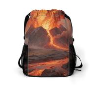 Small Gym Bag Magnificent Volcanic Eruption Printed Drawstring Gym Bag for Men Lightweight Waterproof Drawstring Backpack for Women with Shoe Compartment for Travel Tourism Work and Fitness